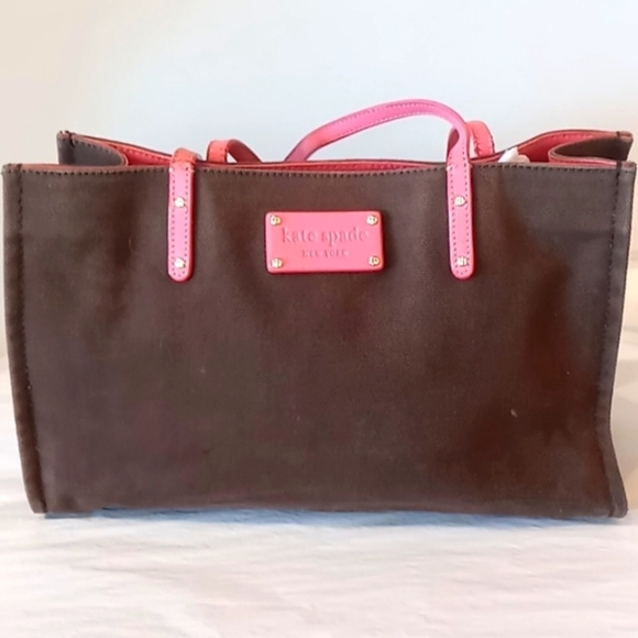 Kate spade brown/pink canvas shoulder tote - Picture 1 of 6